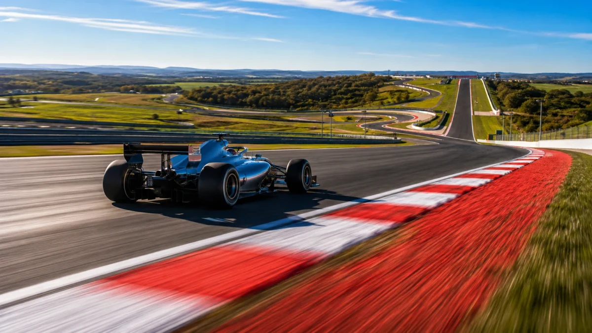 Två formel 1-banor sida vid sida, ett trångt gatlopp med betongväggar och en bred permanent bana med generösa avåkningszoner.